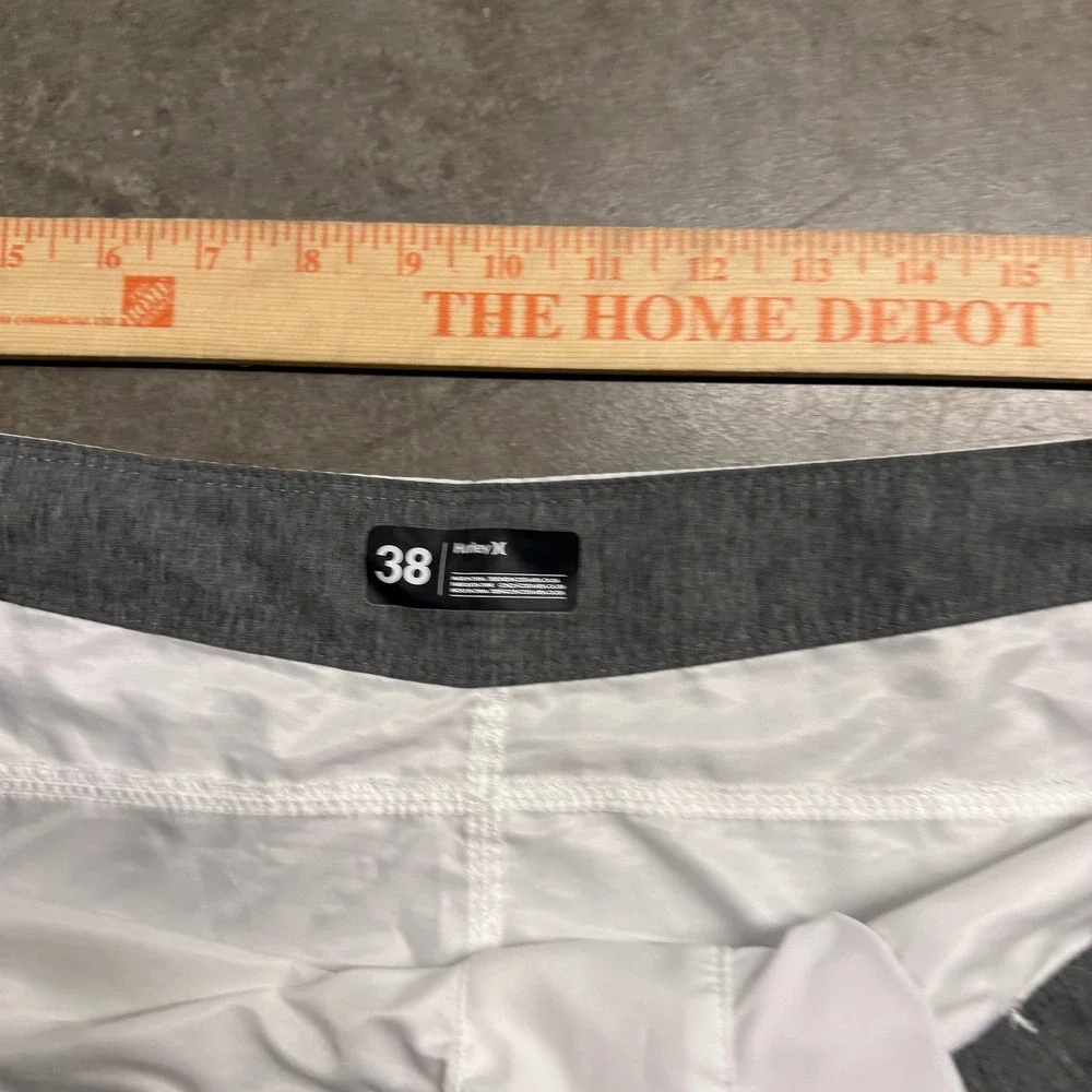 Hurley Mens White Board Shorts Swim Trunks Size 38 Lace Up Back Pocket Surf